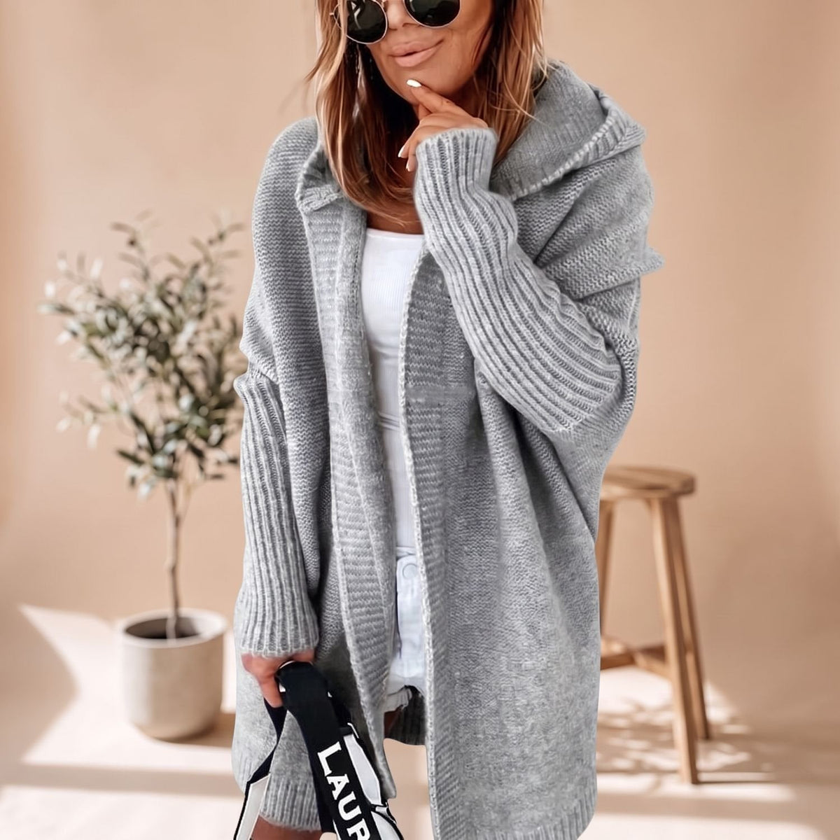 Madison | Women's Cozy Hooded Open-Front Knit Cardigan