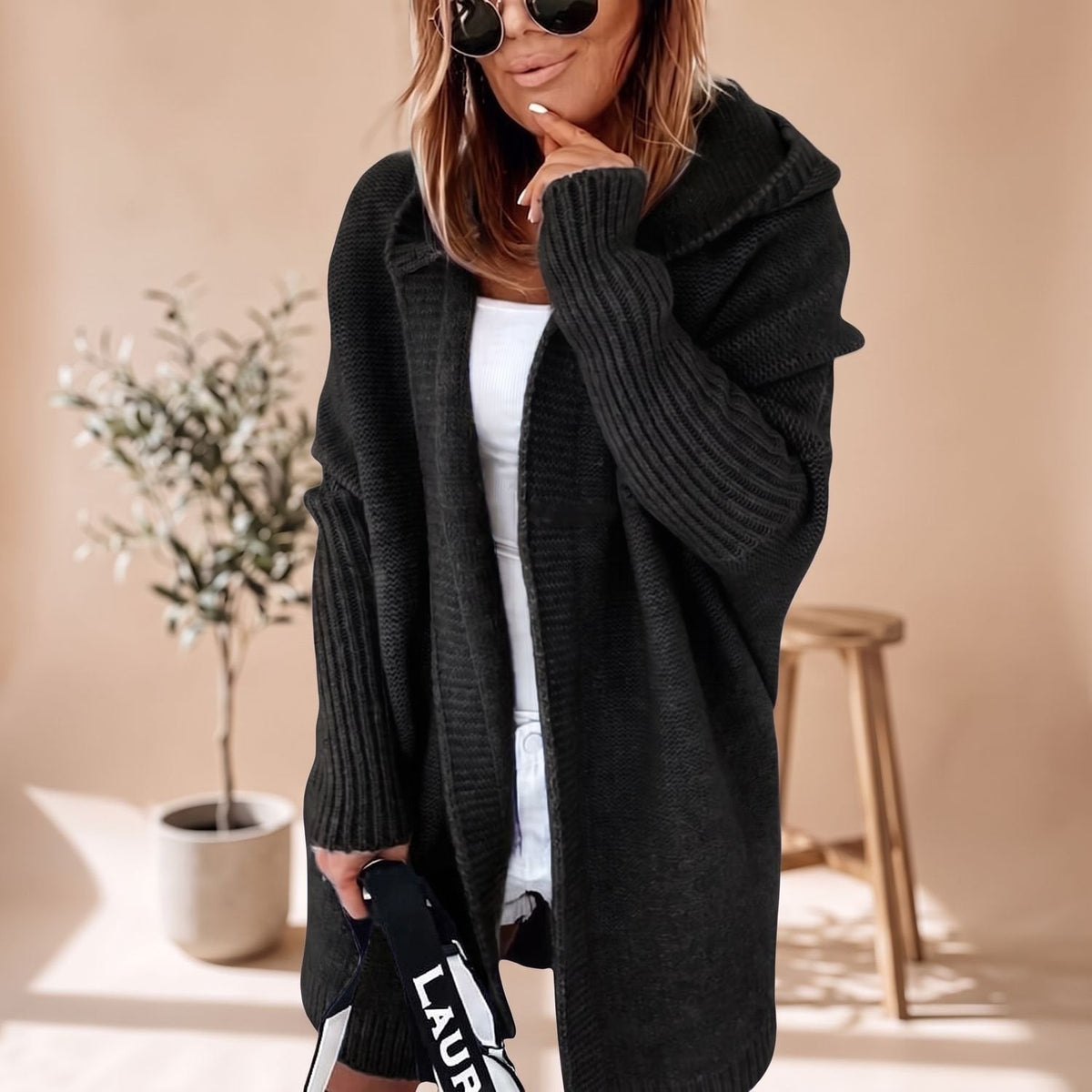 Madison | Women's Cozy Hooded Open-Front Knit Cardigan