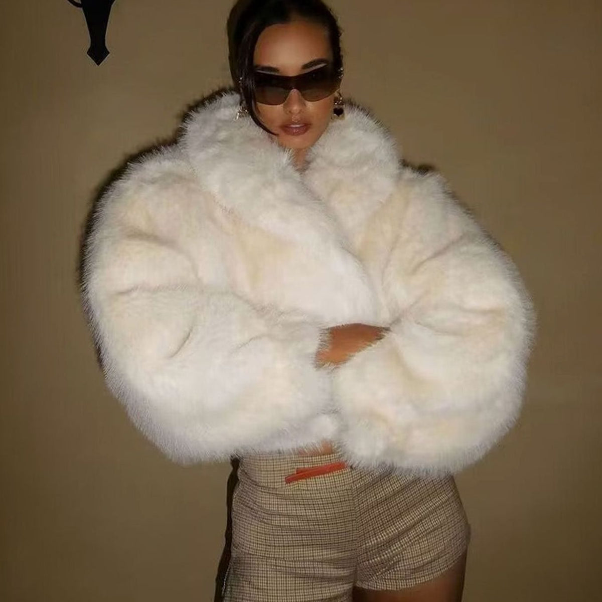 Layla | Women's Cropped Faux Fur Coat Open-Front Oversized Fluffy Jacket