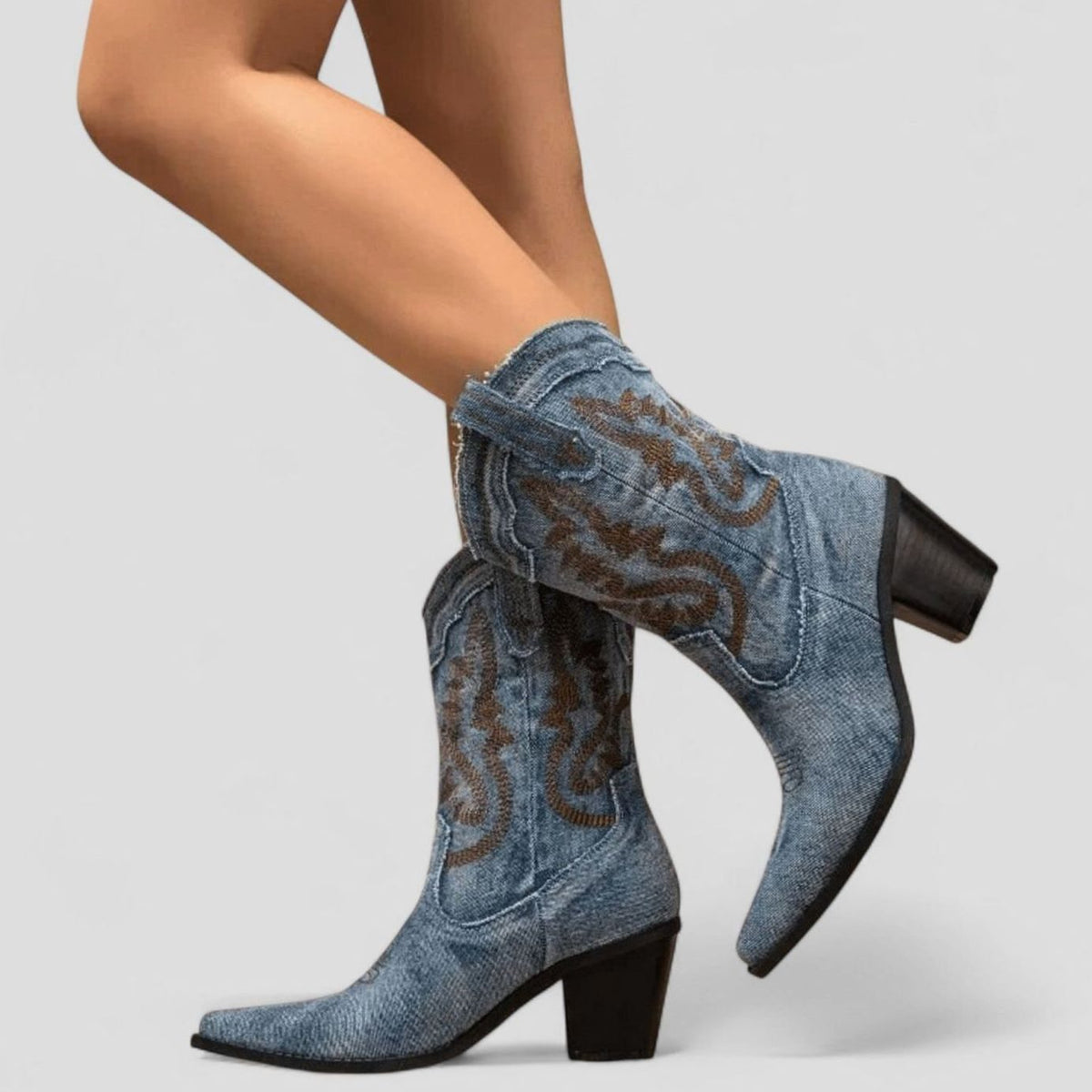 Evelyn | Women's Denim Embroidered Western Cowboy Boots