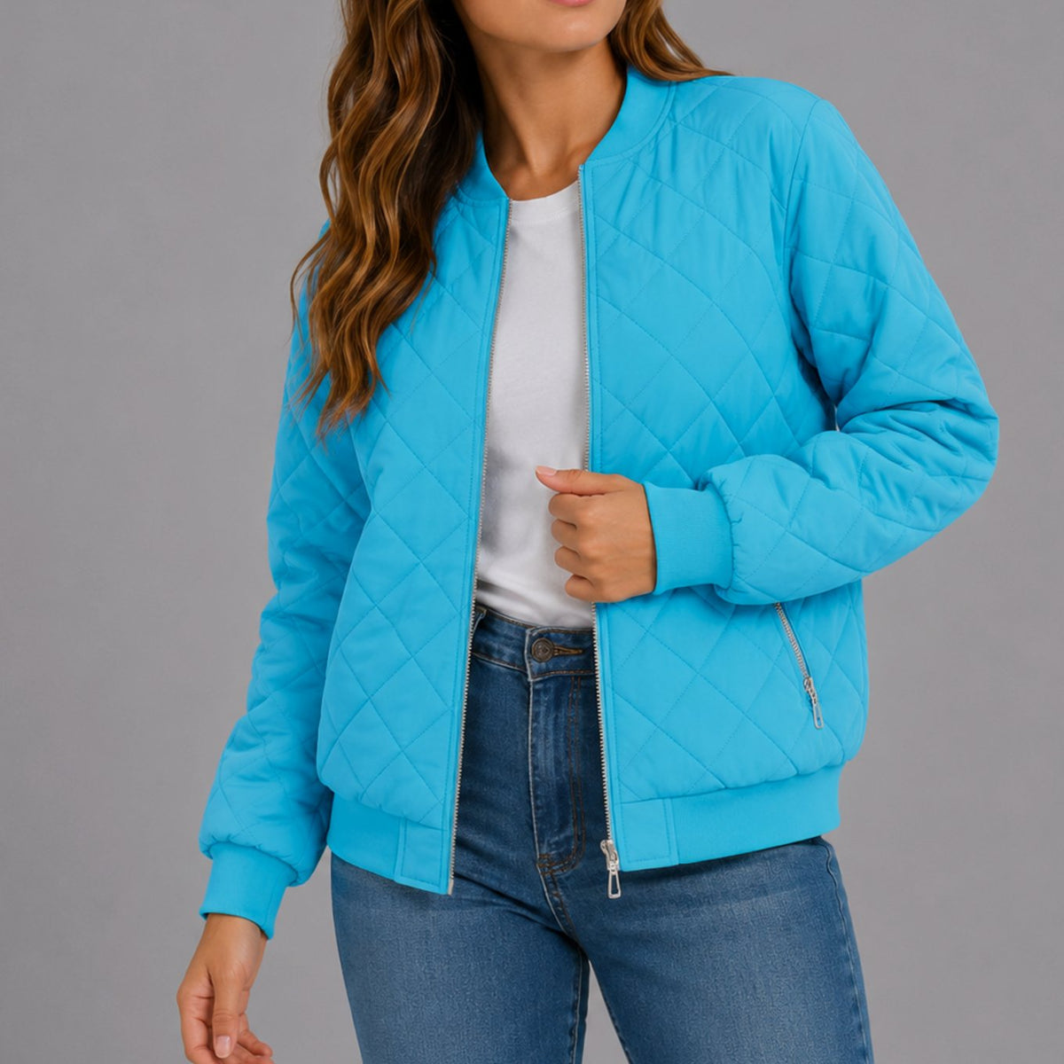 Luna | Women's Diamond Quilted Bomber Jacket with Pockets