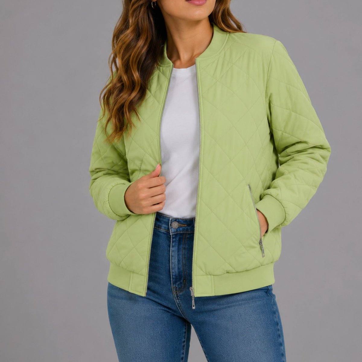 Luna | Women's Diamond Quilted Bomber Jacket with Pockets