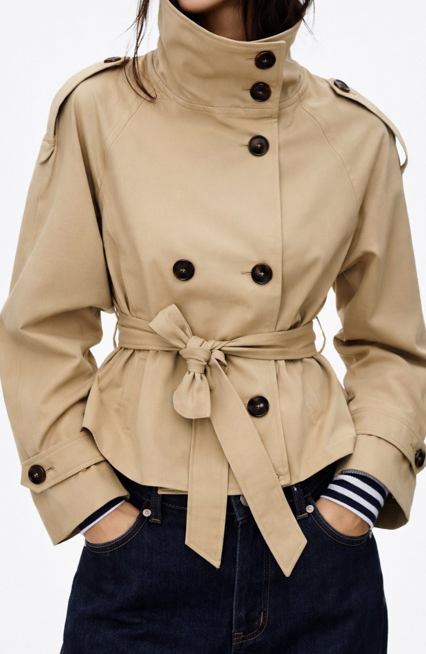 Evelyn | Women's Double-Breasted Belted Trench Coat Blazer