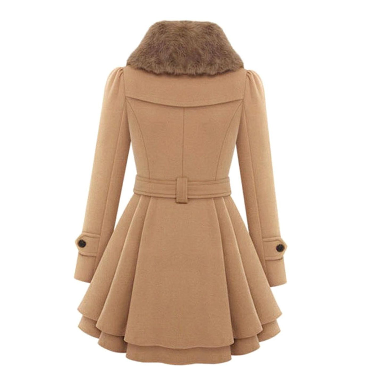 Olivia | Women's Double-Breasted Faux Fur Collar Belted Flare Trench Coat