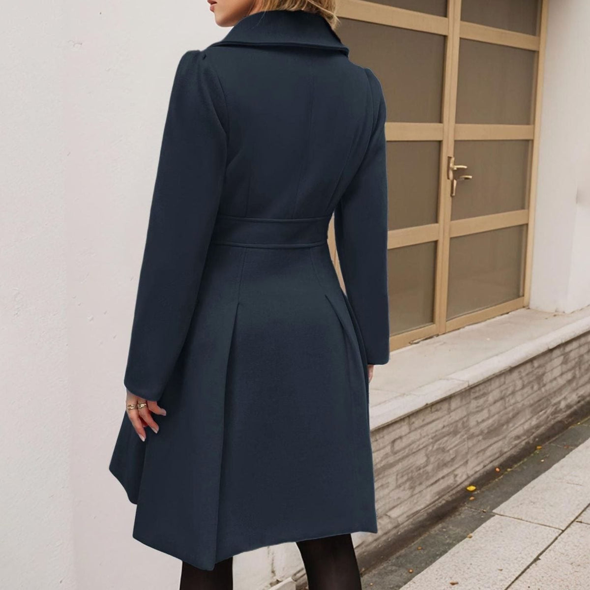 Amelia | Women's Double-Breasted Flared Pleated Wool-Blend Midi Coat