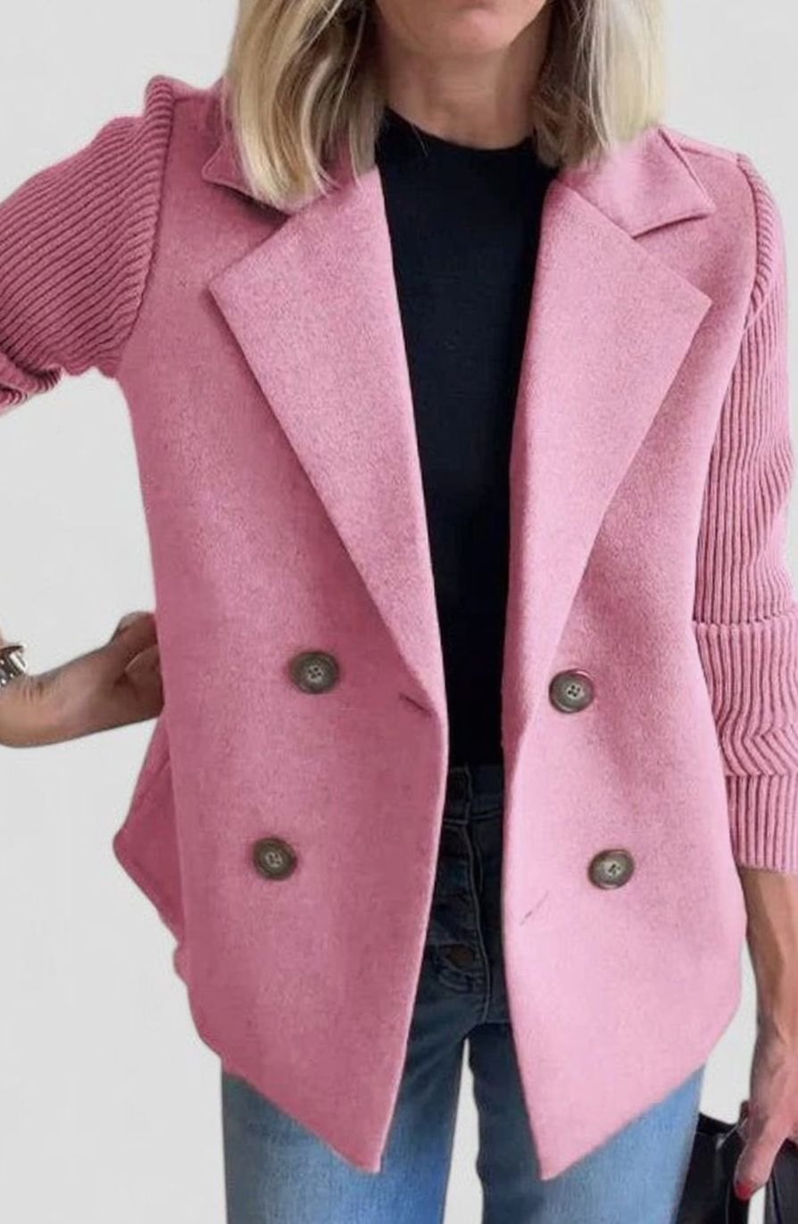 Isabella | Women's Double-Breasted Knit-Sleeve Tailored Blazer