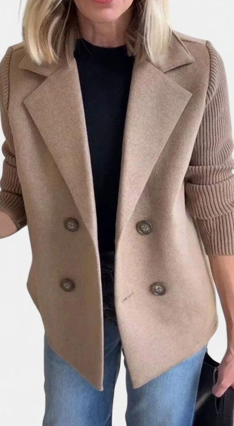 Isabella | Women's Double-Breasted Knit-Sleeve Tailored Blazer
