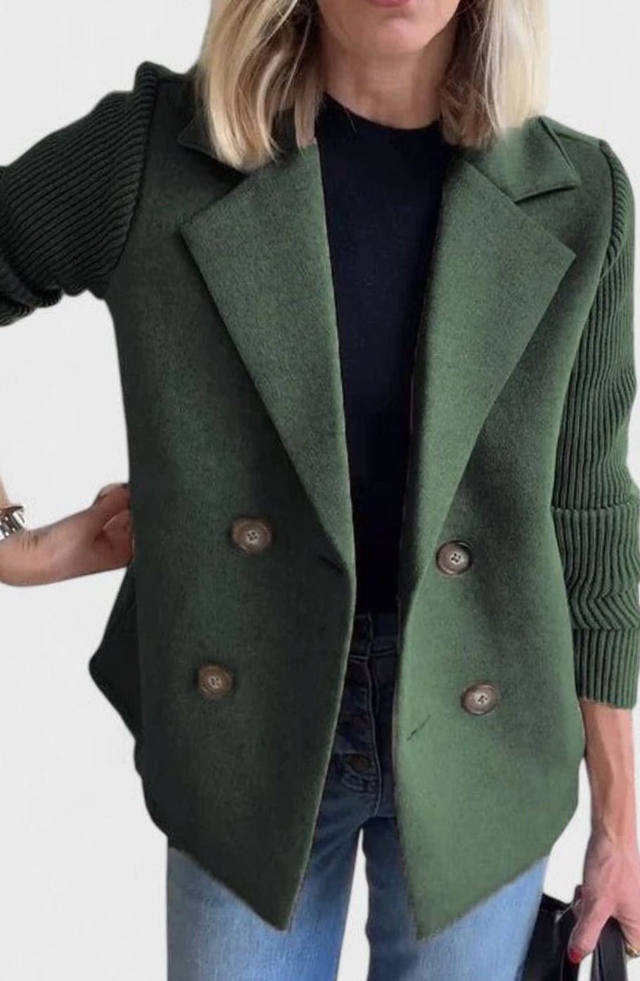 Isabella | Women's Double-Breasted Knit-Sleeve Tailored Blazer