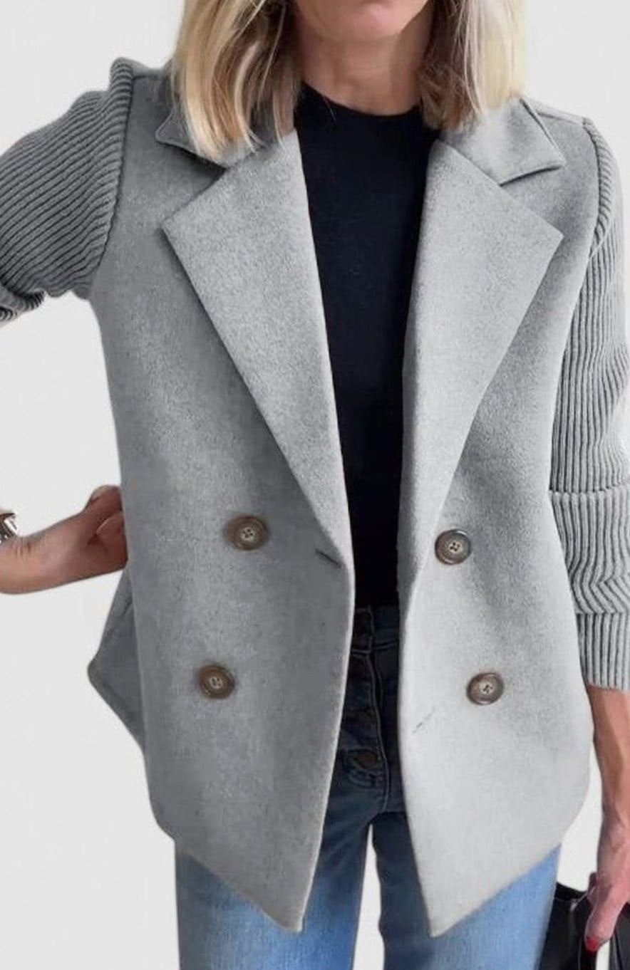 Isabella | Women's Double-Breasted Knit-Sleeve Tailored Blazer