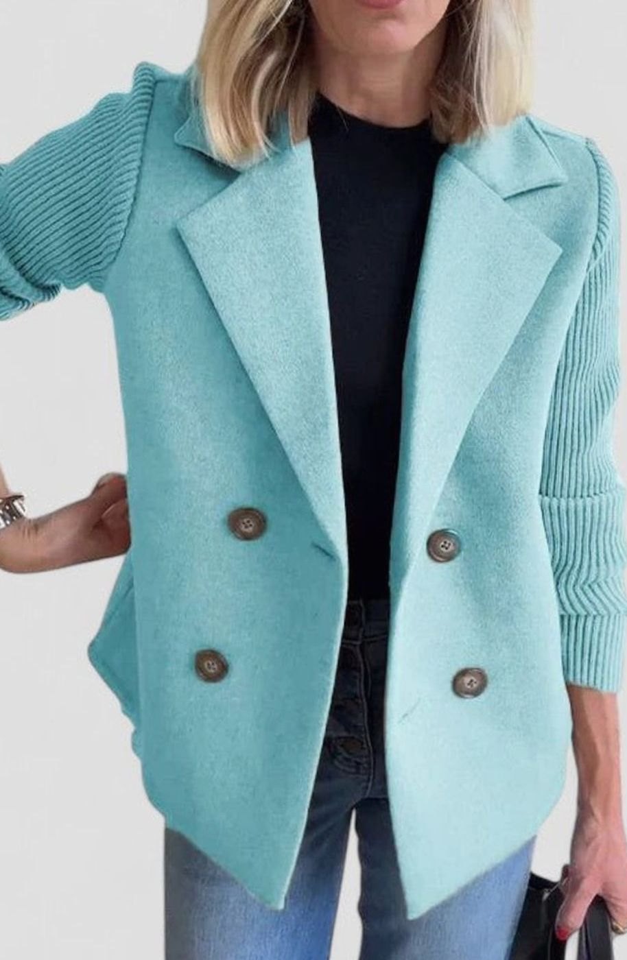 Isabella | Women's Double-Breasted Knit-Sleeve Tailored Blazer
