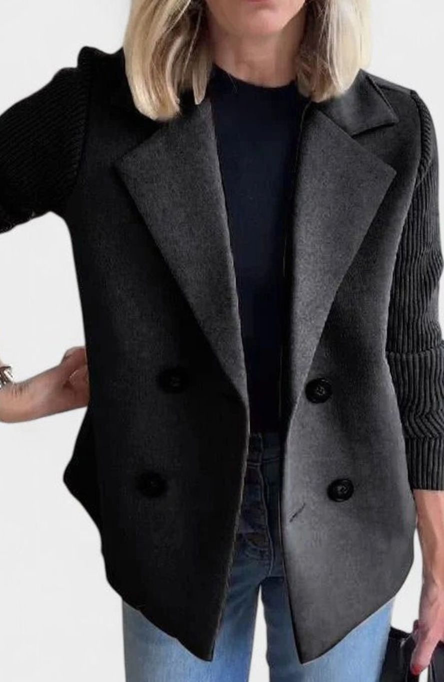 Isabella | Women's Double-Breasted Knit-Sleeve Tailored Blazer