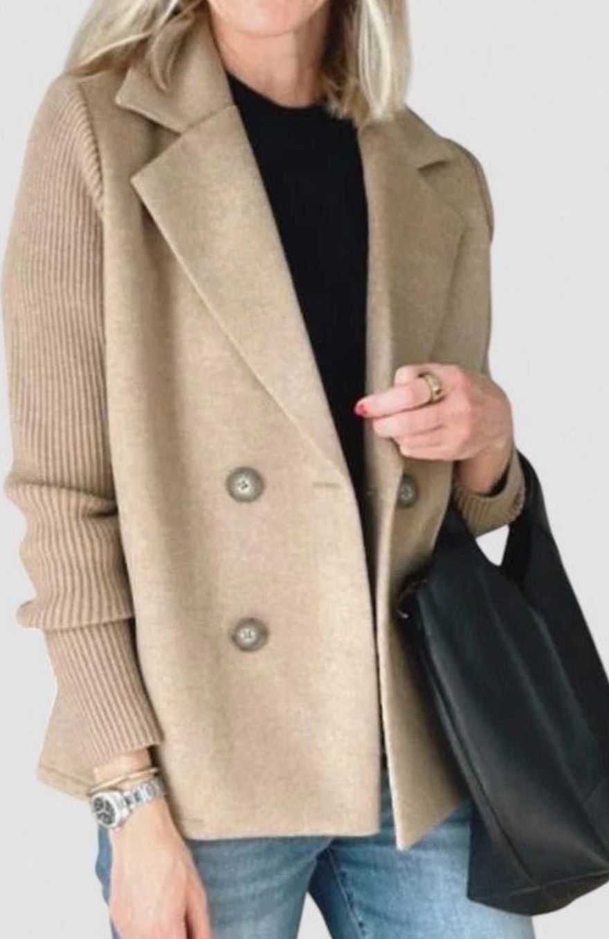 Isabella | Women's Double-Breasted Knit-Sleeve Tailored Blazer