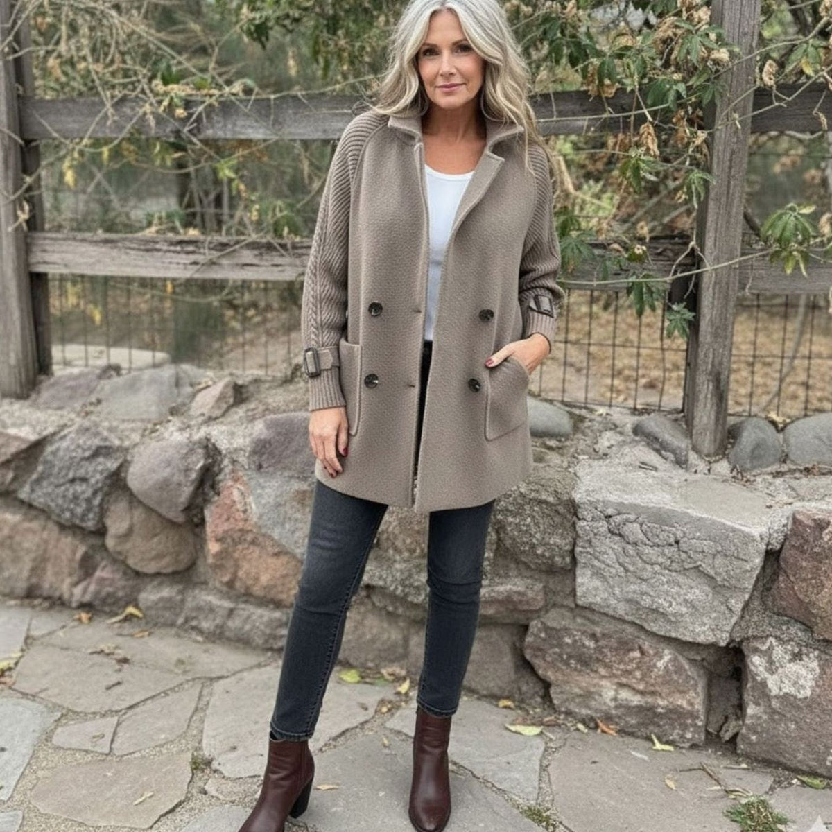 Emma | Women's Double-Breasted Knit-Sleeve Winter Coat
