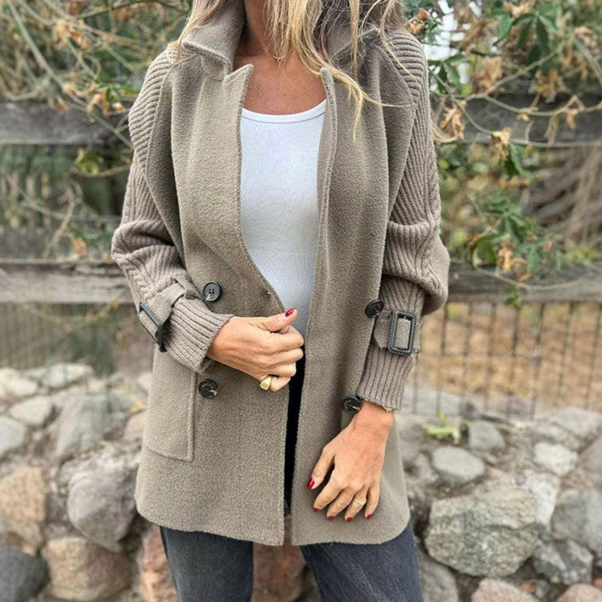 Emma | Women's Double-Breasted Knit-Sleeve Winter Coat