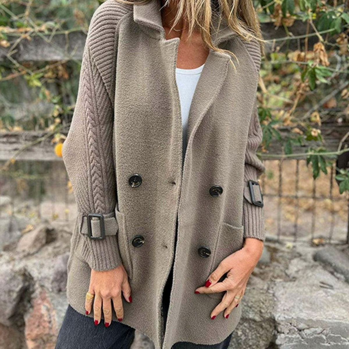 Emma | Women's Double-Breasted Knit-Sleeve Winter Coat