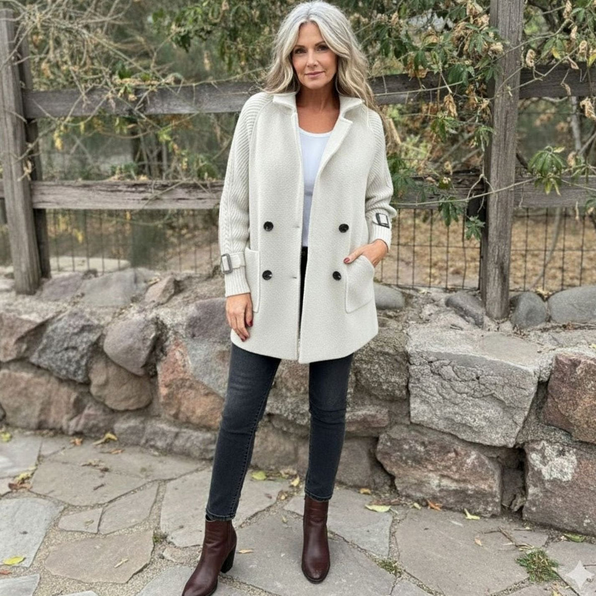 Emma | Women's Double-Breasted Knit-Sleeve Winter Coat