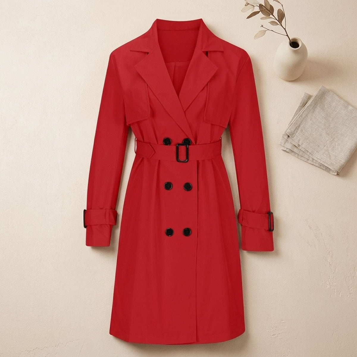 Luna | Women's Double-Breasted Long-Line Lapel Trench Coat