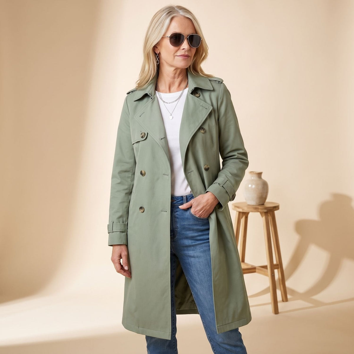 Luna | Women's Double-Breasted Long-Line Lapel Trench Coat
