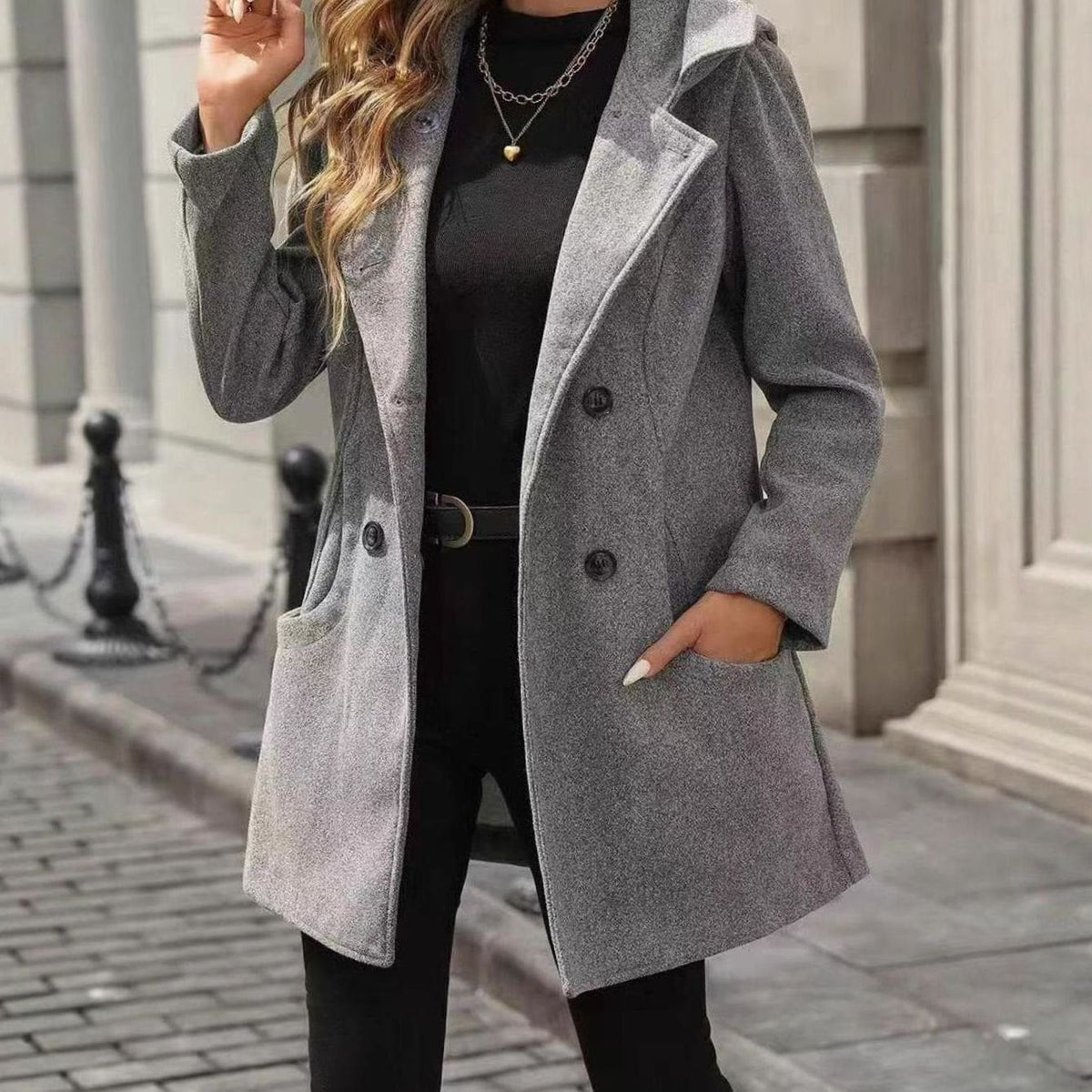 Penelope | Women's Double-Breasted Notch-Lapel Wool-Blend Midi Coat