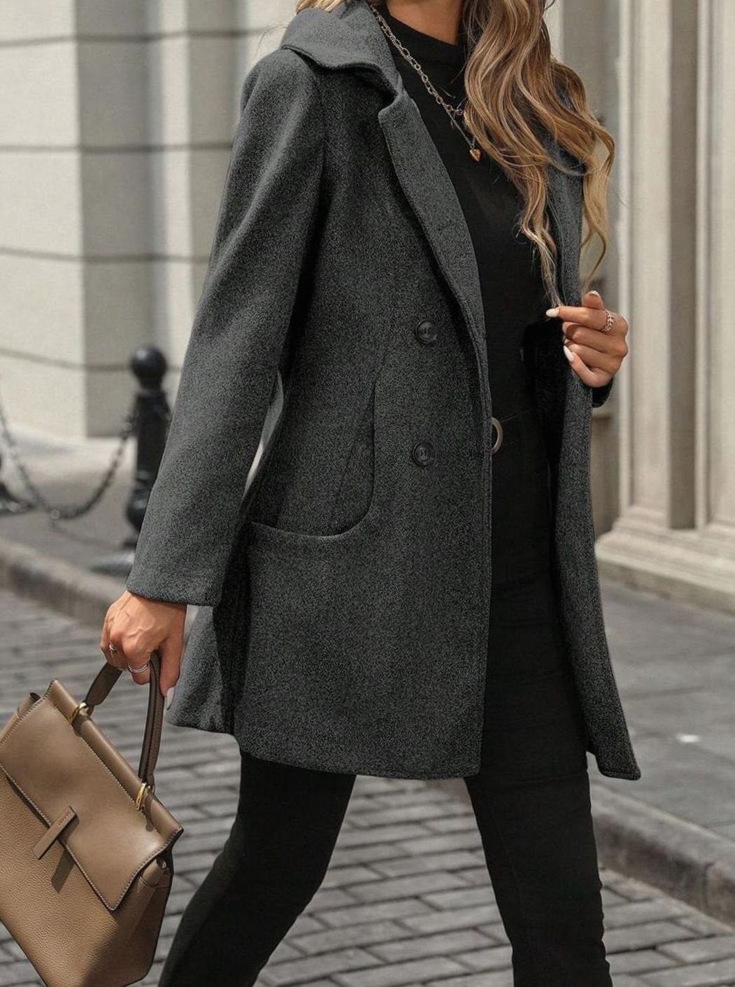 Penelope | Women's Double-Breasted Notch-Lapel Wool-Blend Midi Coat