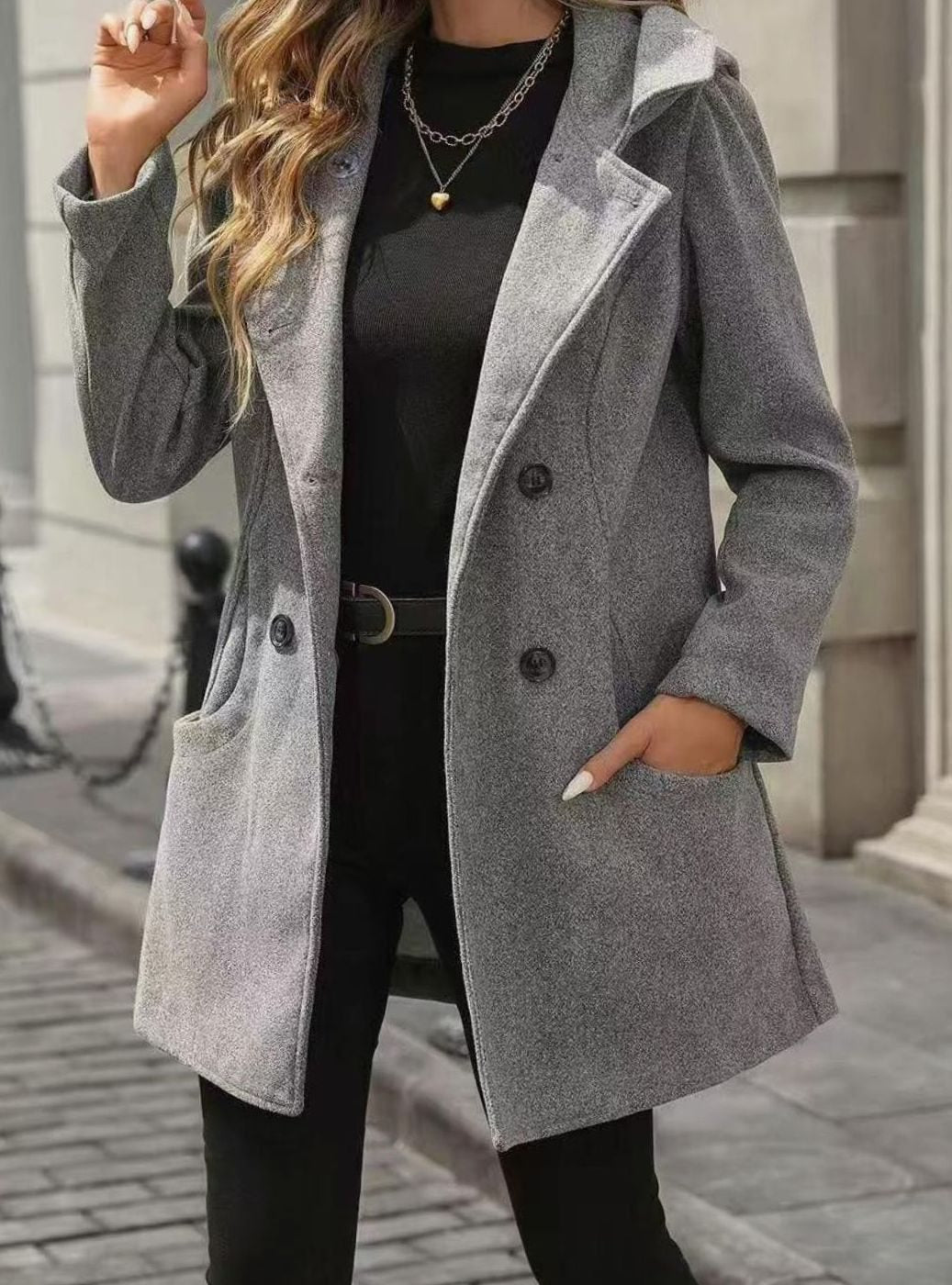 Penelope | Women's Double-Breasted Notch-Lapel Wool-Blend Midi Coat