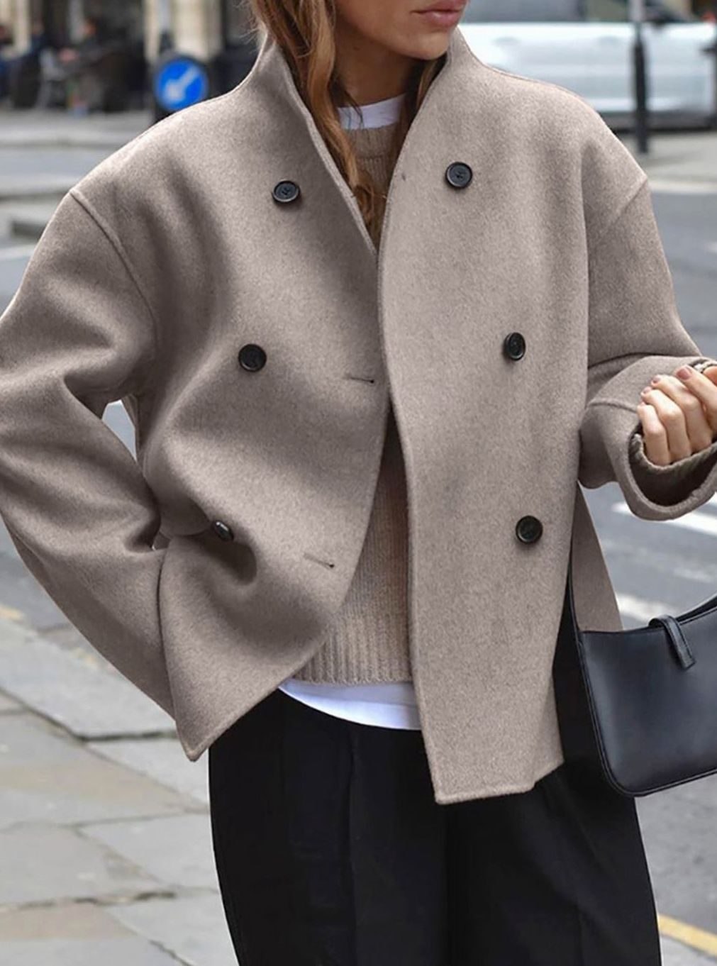 Victoria | Women's Double Breasted Peacoat Relaxed-Fit Stand-Collar Winter Coat