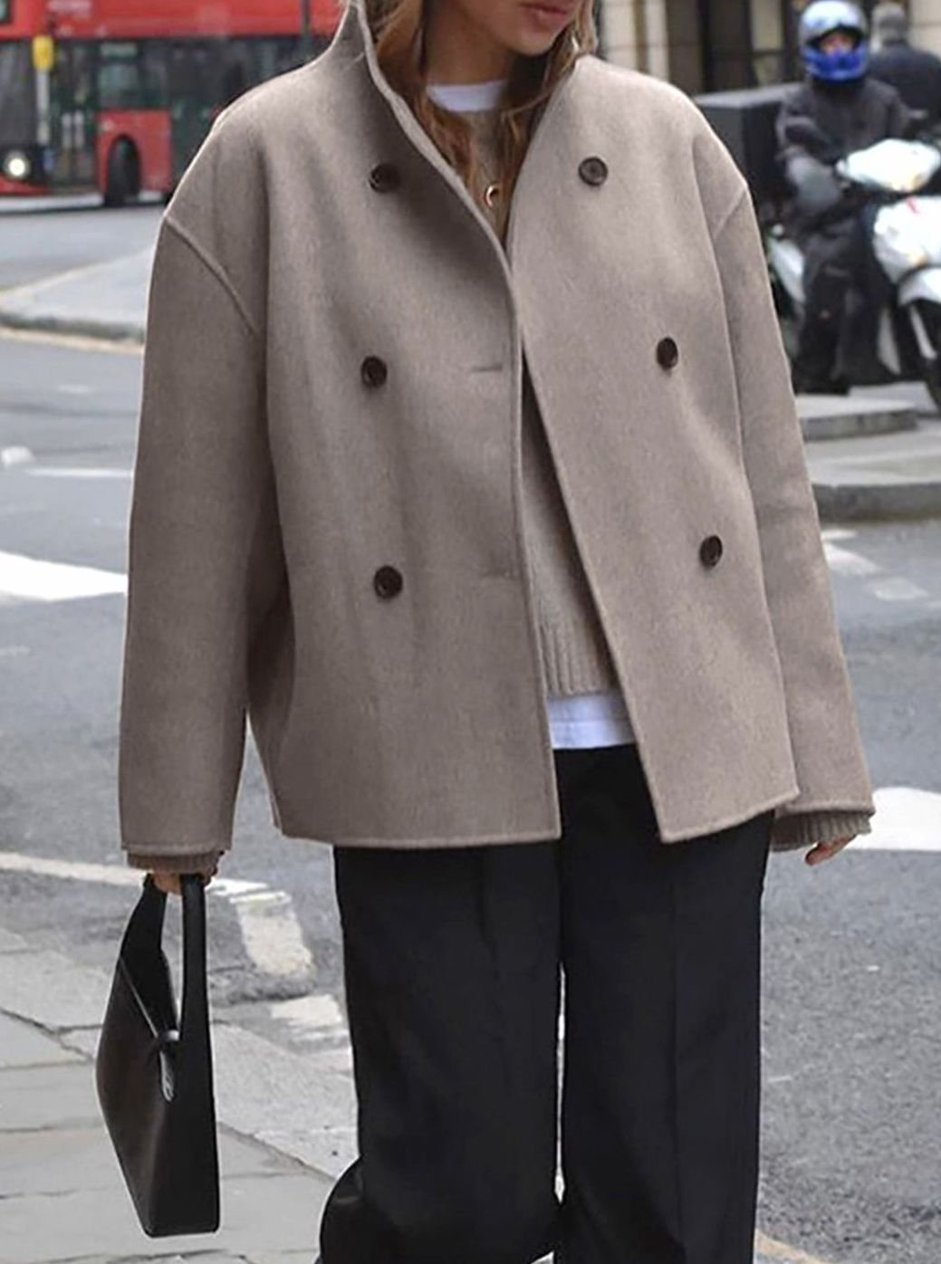 Victoria | Women's Double Breasted Peacoat Relaxed-Fit Stand-Collar Winter Coat