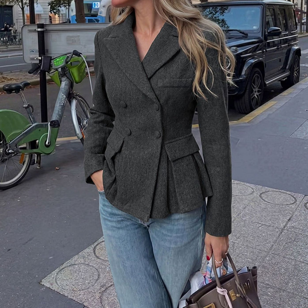 Isabella | Women's Double-Breasted Peplum Long-Sleeve Blazer