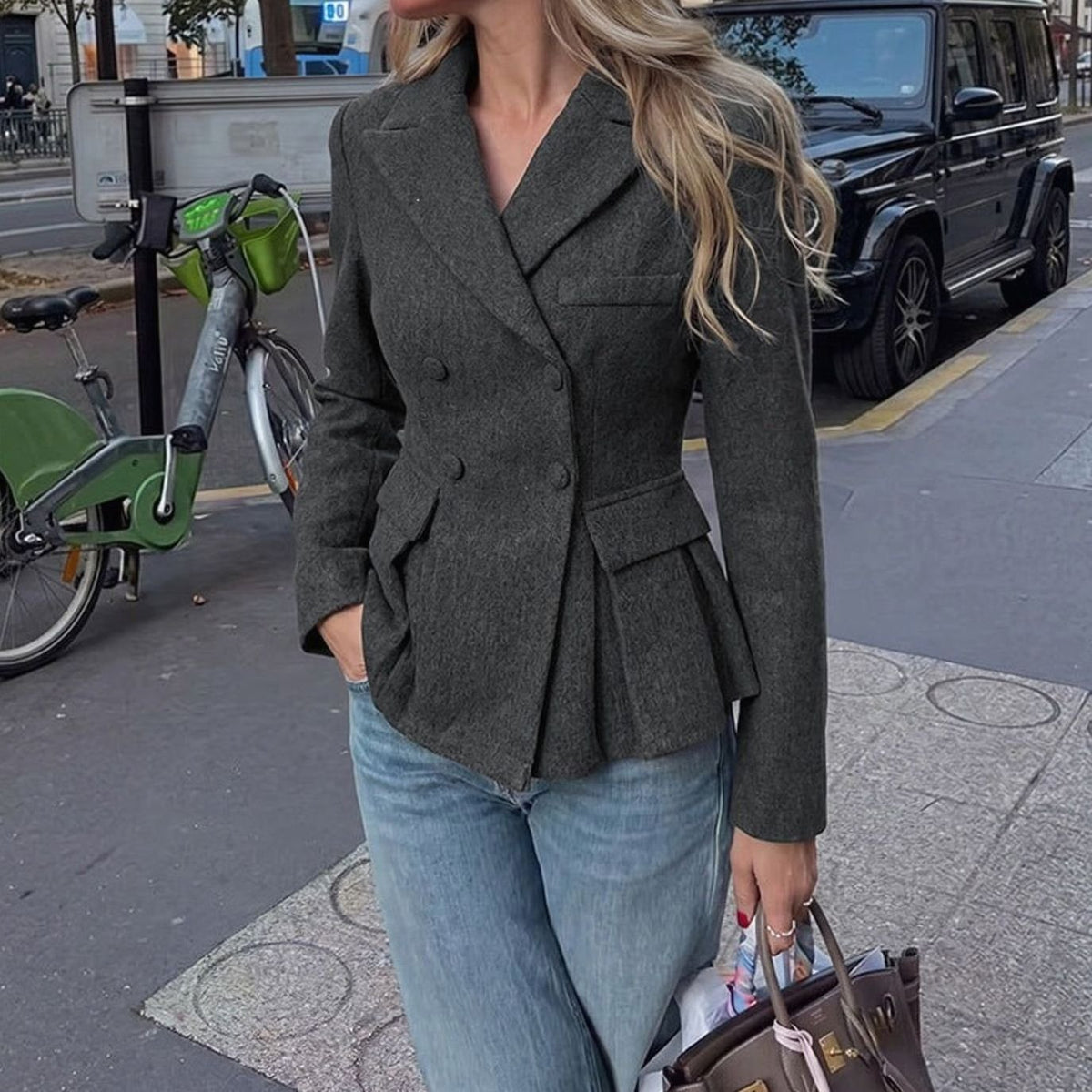 Isabella | Women's Double-Breasted Peplum Long-Sleeve Blazer
