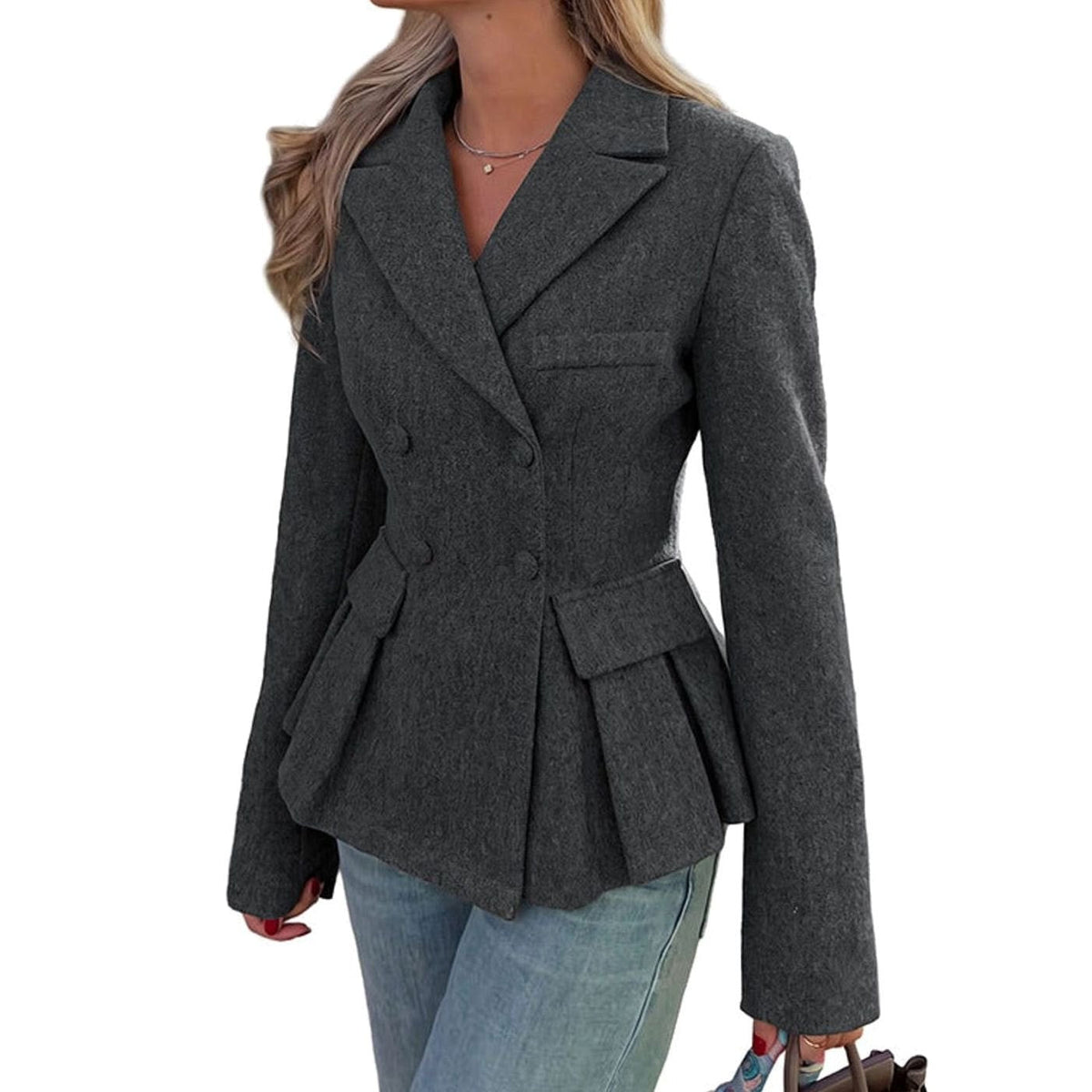 Isabella | Women's Double-Breasted Peplum Long-Sleeve Blazer