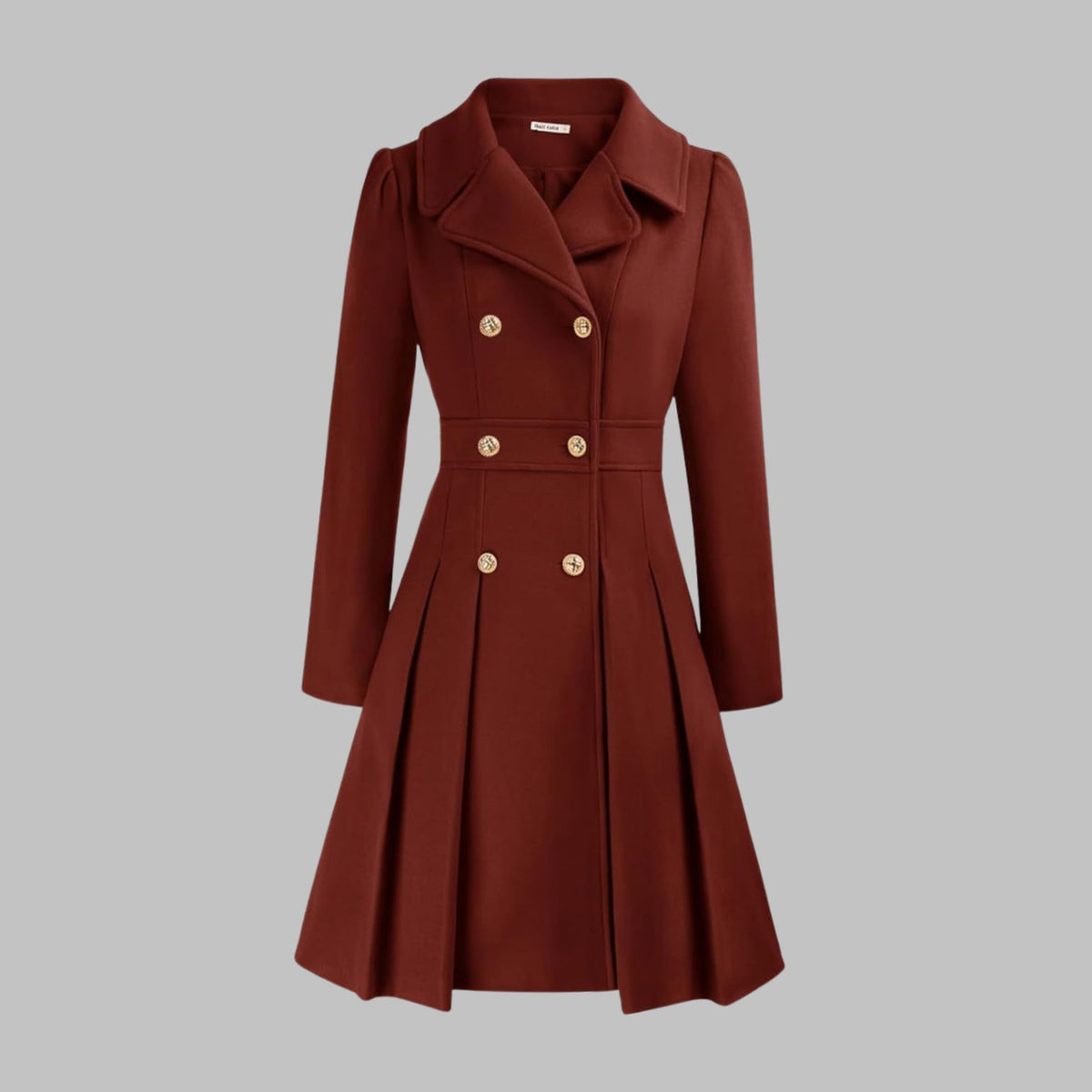 Evelyn | Women's Double-Breasted Pleated Flare Long Coat Jacket