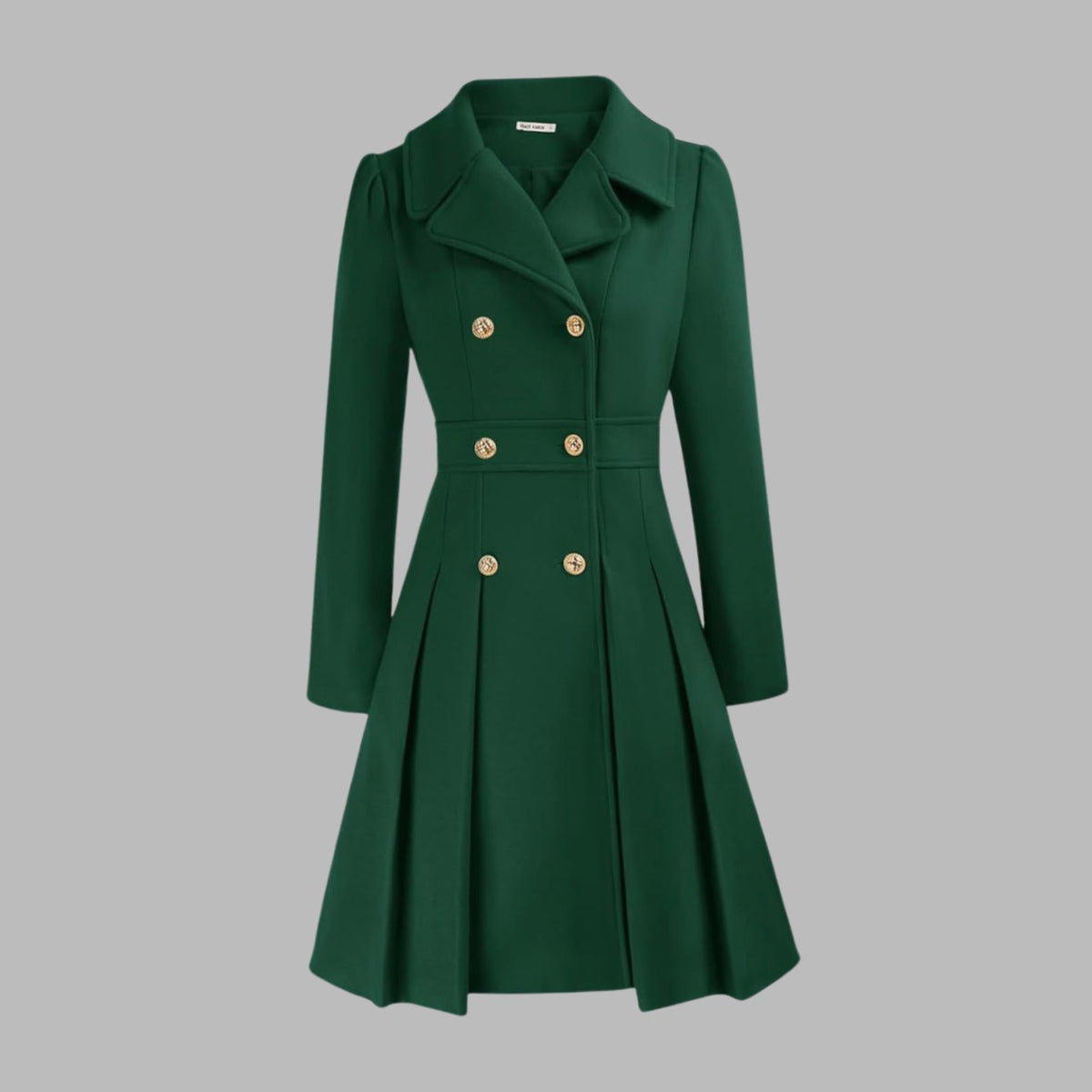 Evelyn | Women's Double-Breasted Pleated Flare Long Coat Jacket