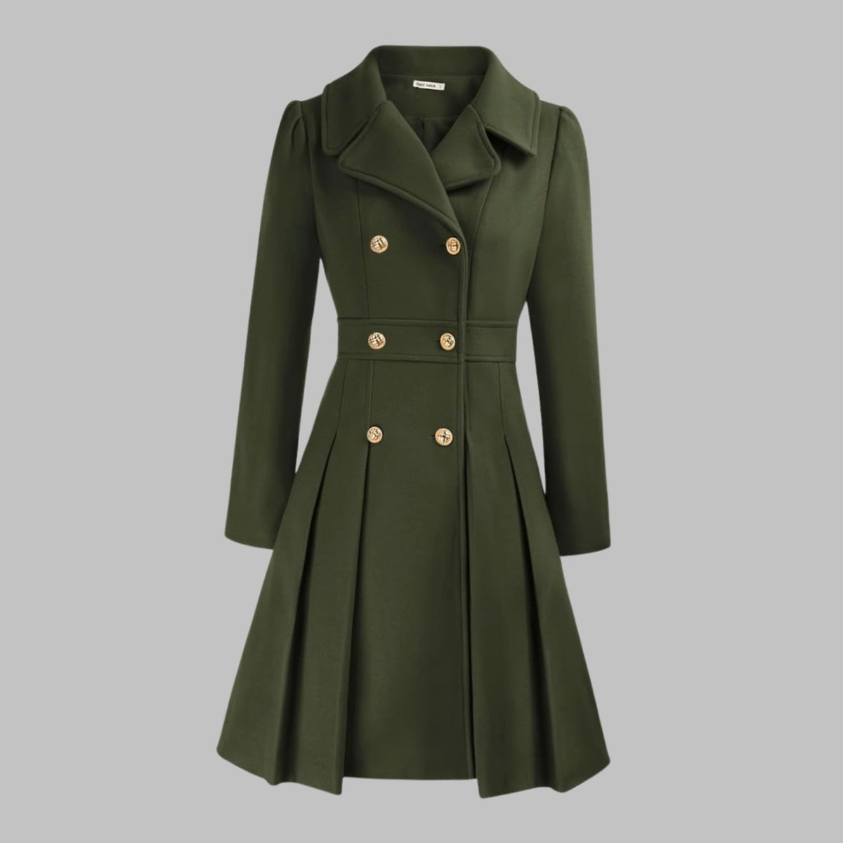 Evelyn | Women's Double-Breasted Pleated Flare Long Coat Jacket