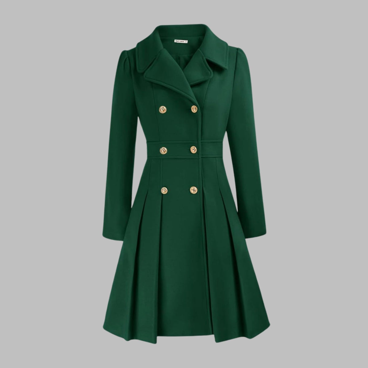 Evelyn | Women's Double-Breasted Pleated Flare Long Coat Jacket