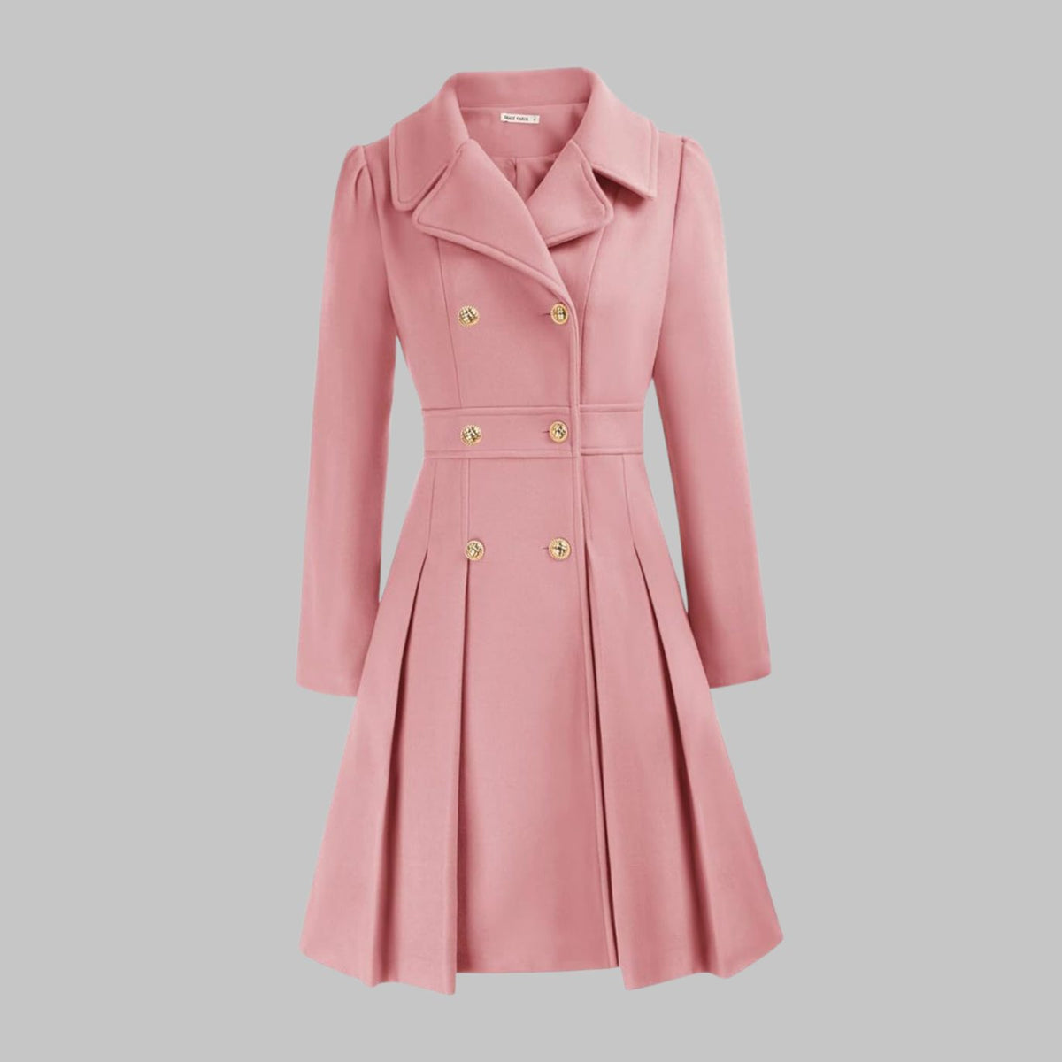 Evelyn | Women's Double-Breasted Pleated Flare Long Coat Jacket