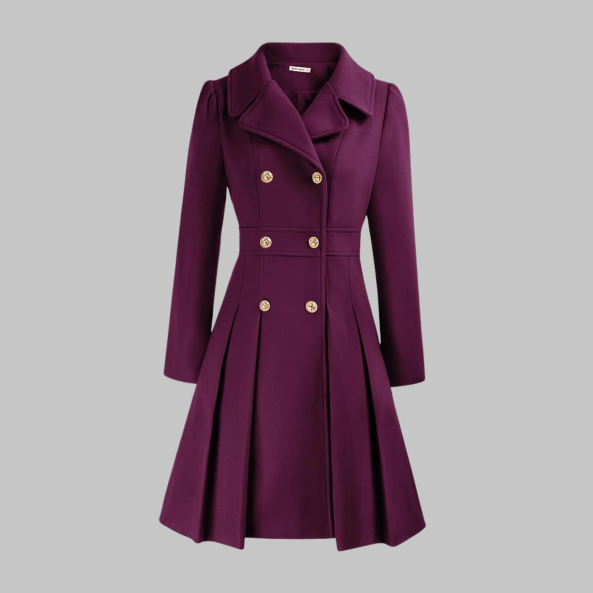 Evelyn | Women's Double-Breasted Pleated Flare Long Coat Jacket