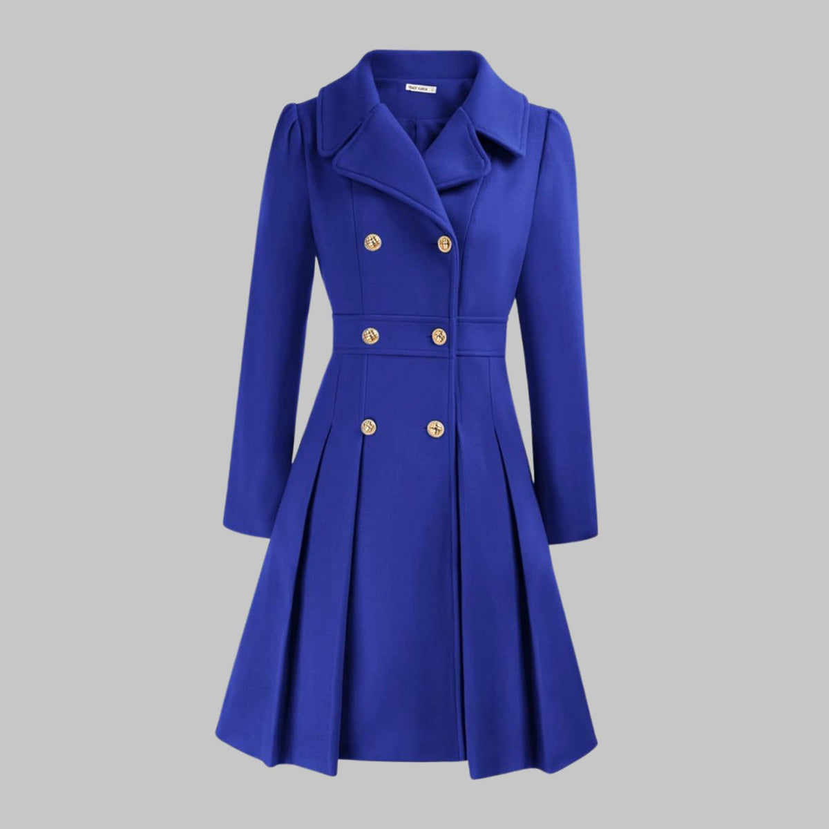 Evelyn | Women's Double-Breasted Pleated Flare Long Coat Jacket