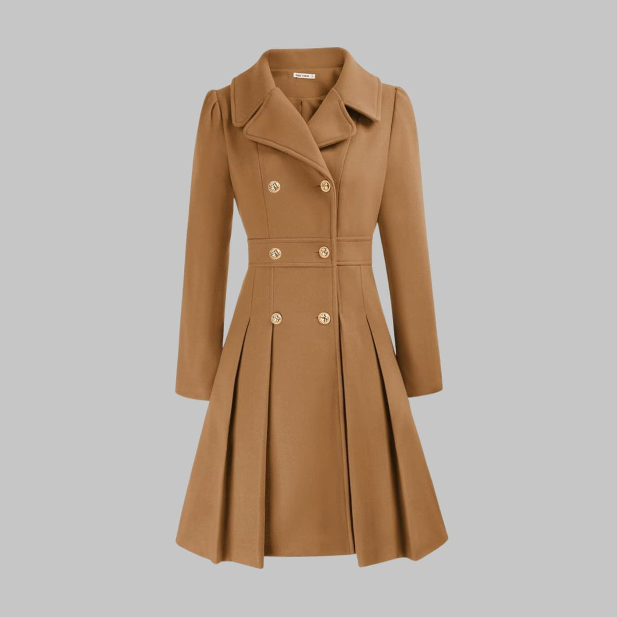 Evelyn | Women's Double-Breasted Pleated Flare Long Coat Jacket