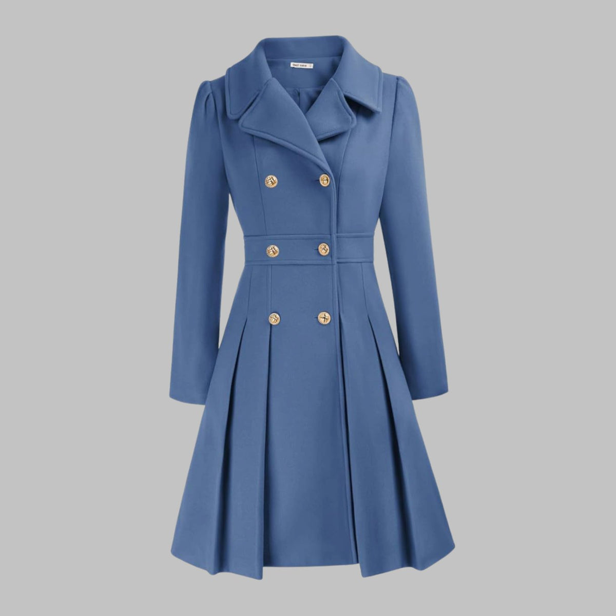 Evelyn | Women's Double-Breasted Pleated Flare Long Coat Jacket