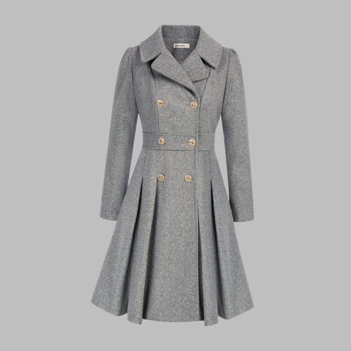 Evelyn | Women's Double-Breasted Pleated Flare Long Coat Jacket