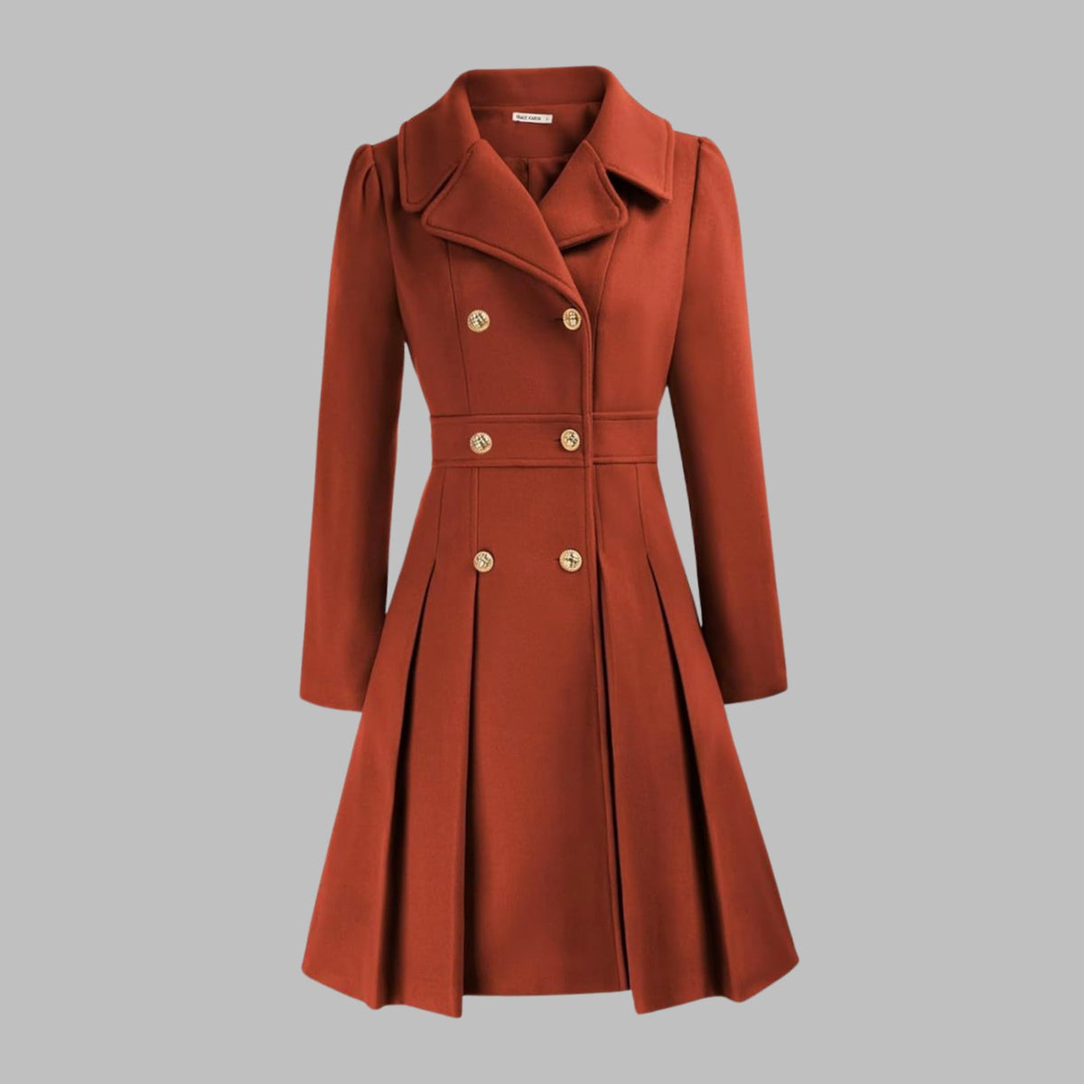 Evelyn | Women's Double-Breasted Pleated Flare Long Coat Jacket