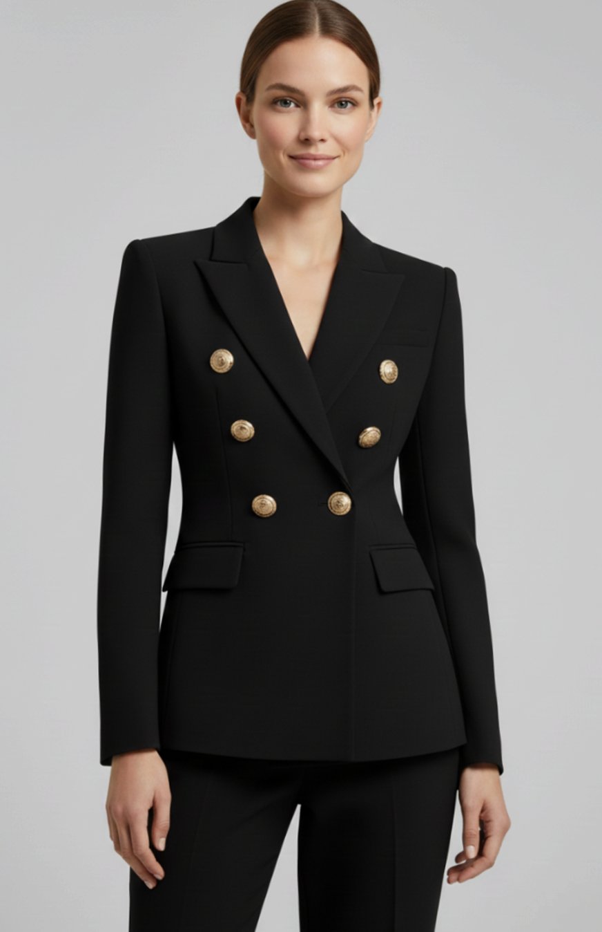 Aria | Women's Double-Breasted Tailored Blazer Gold-Tone Buttons