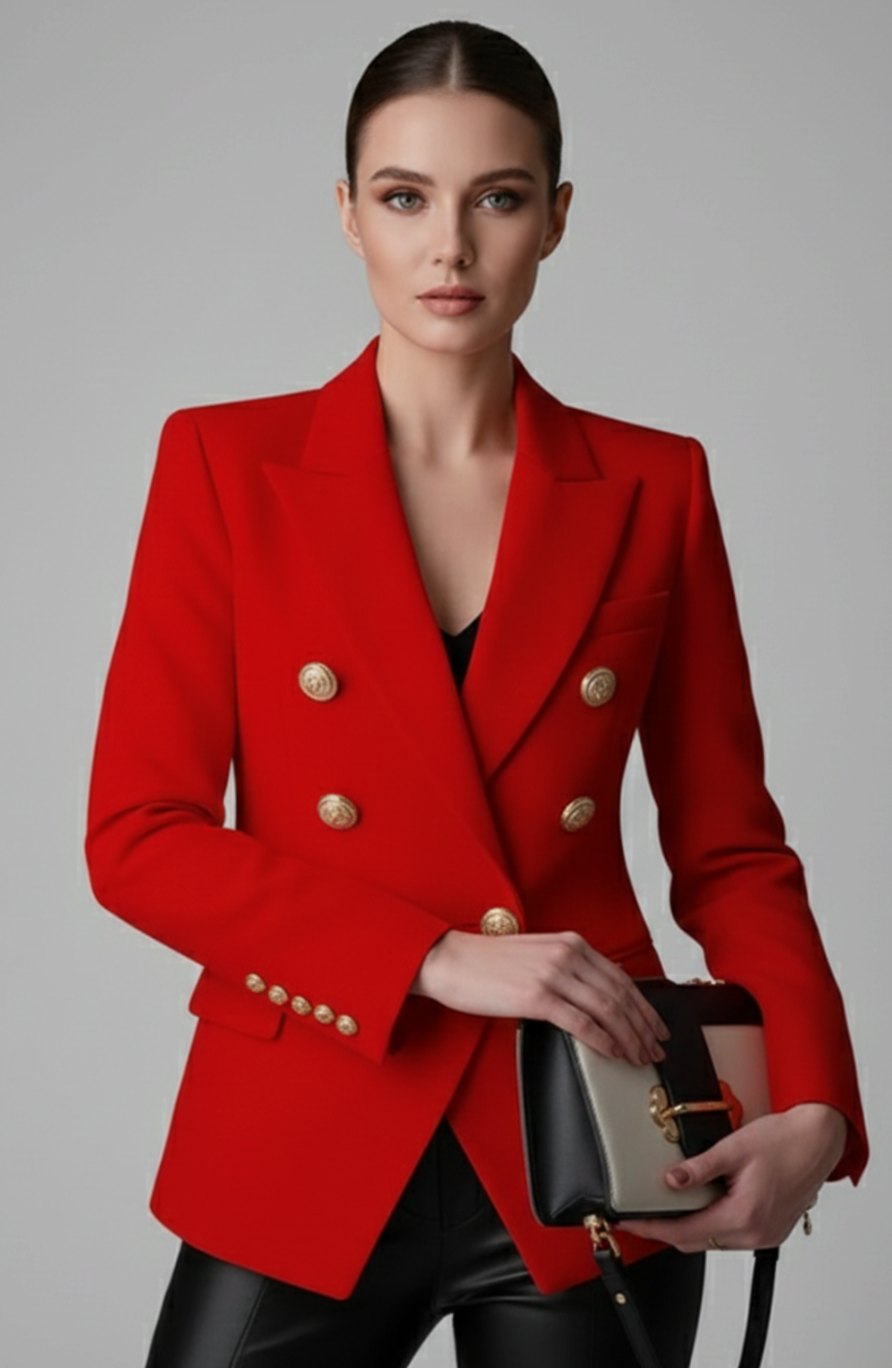 Aria | Women's Double-Breasted Tailored Blazer Gold-Tone Buttons