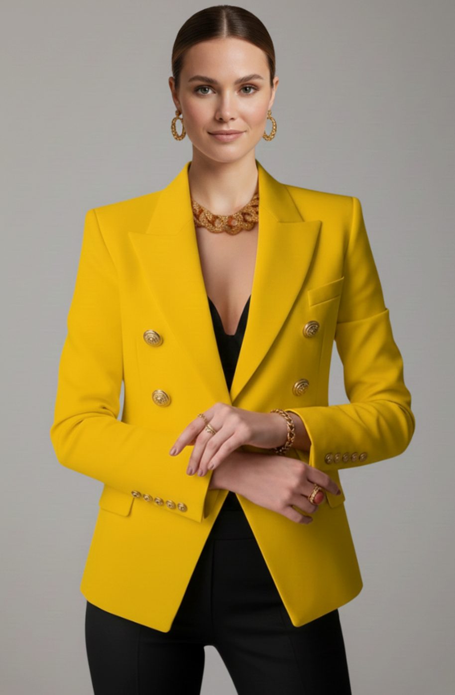 Aria | Women's Double-Breasted Tailored Blazer Gold-Tone Buttons