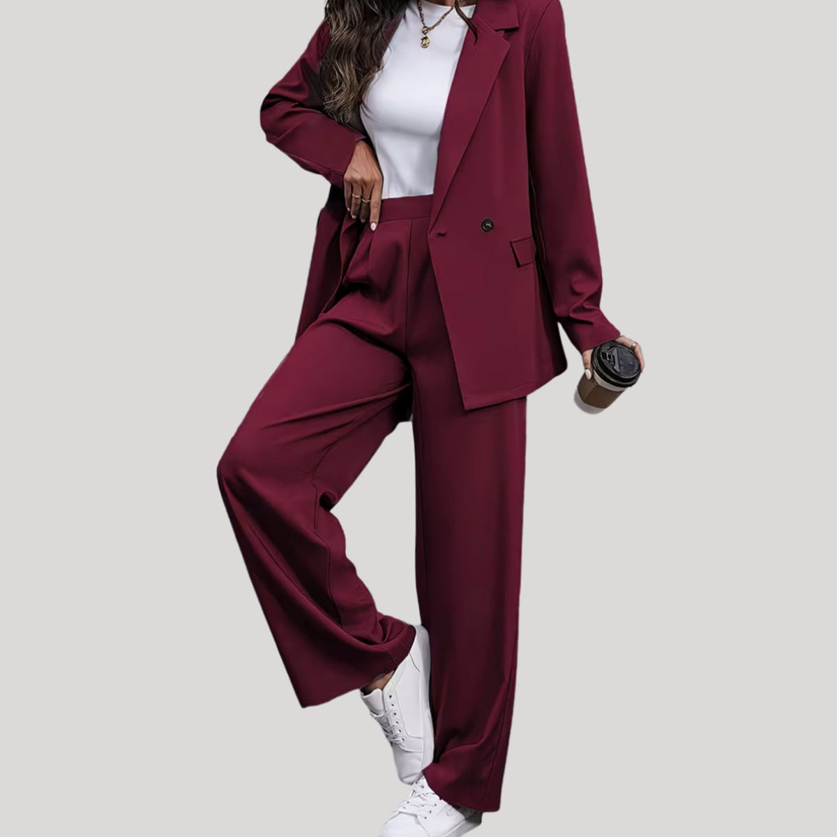 Victoria | Women's Double-Breasted Wide-Leg Blazer Pants Suit Set