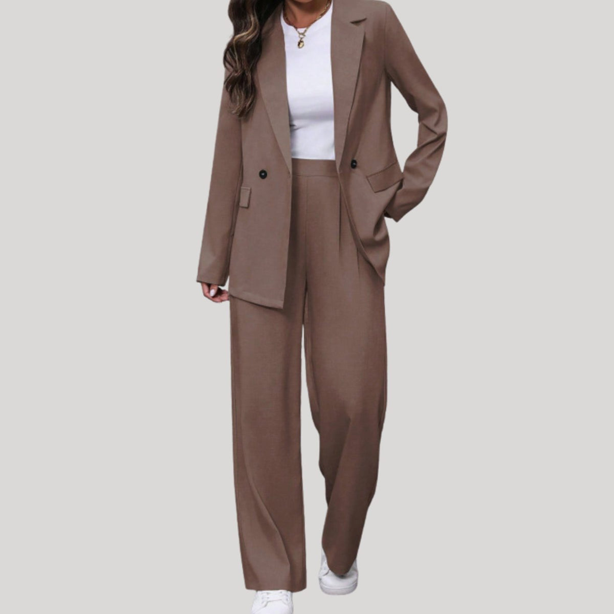 Luna | Women's Double-Breasted Wide-Leg Blazer Pants Suit Set, Burgundy