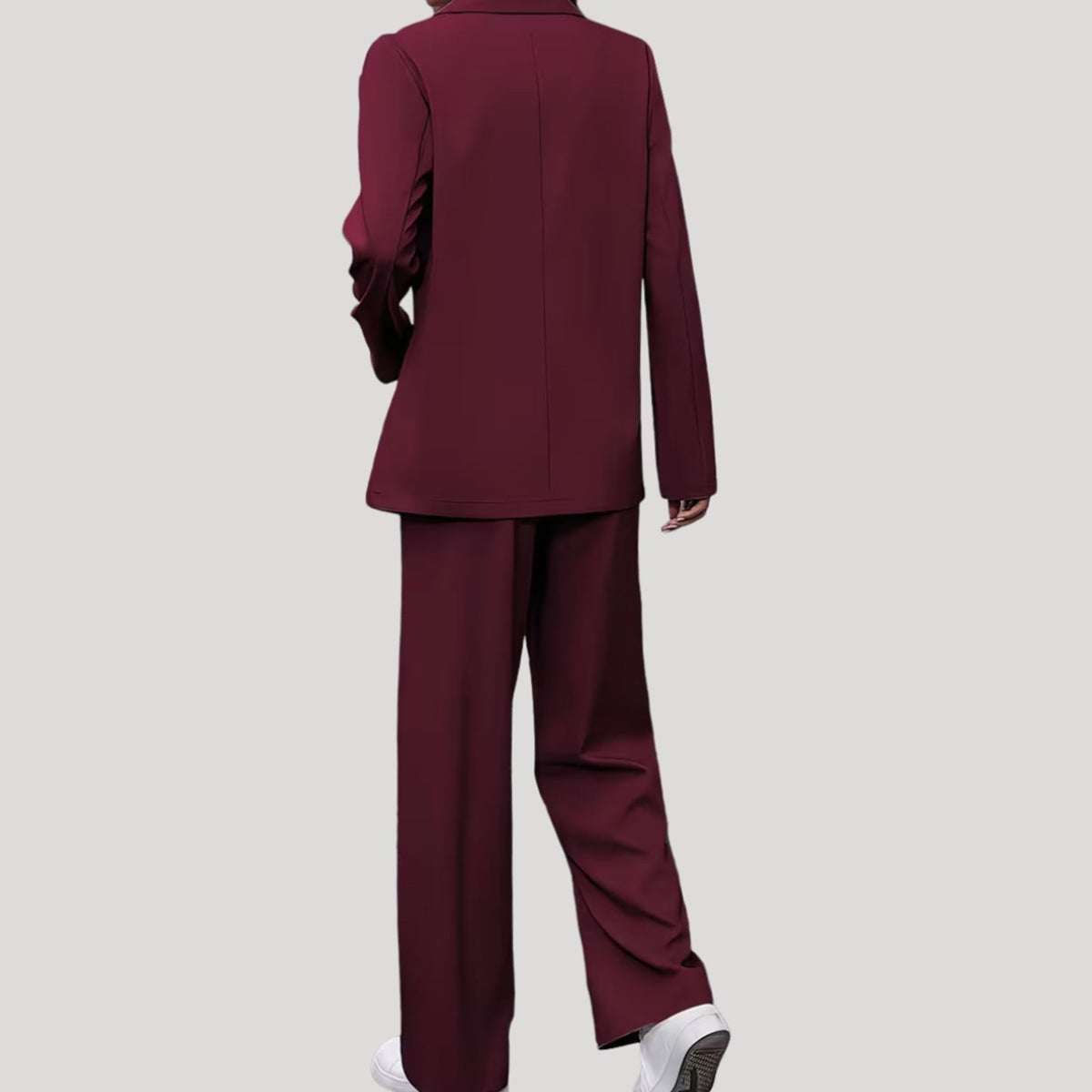 Luna | Women's Double-Breasted Wide-Leg Blazer Pants Suit Set, Burgundy