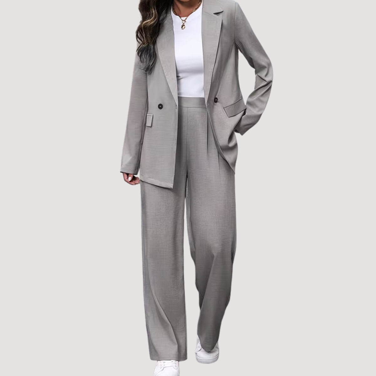 Luna | Women's Double-Breasted Wide-Leg Blazer Pants Suit Set, Burgundy