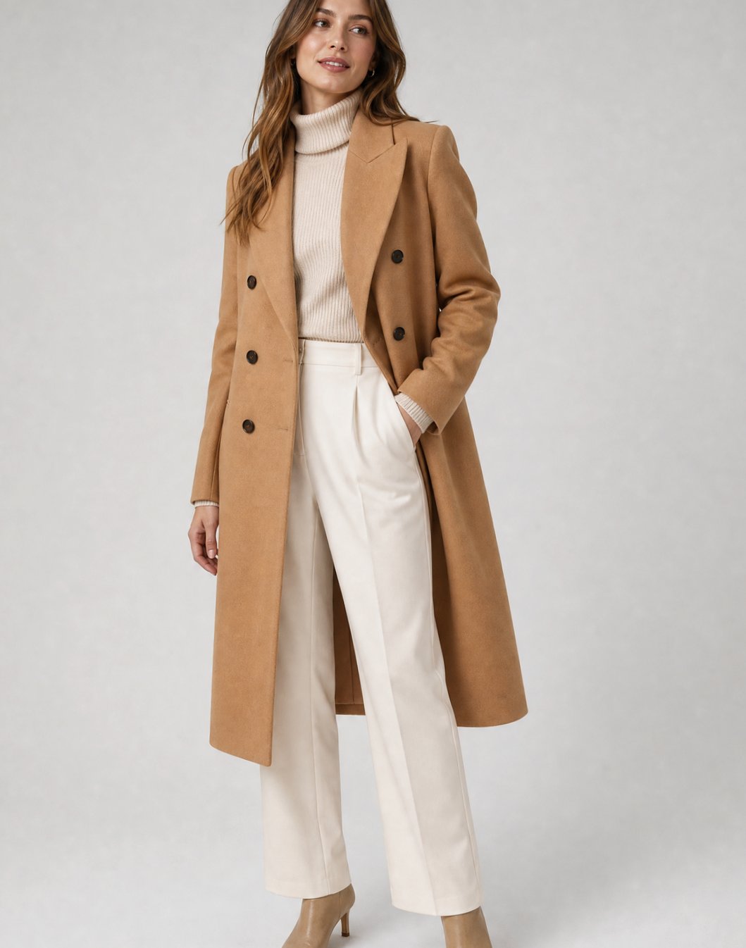 Sophia | Women's Double-Breasted Wool-Blend Tailored Long Overcoat