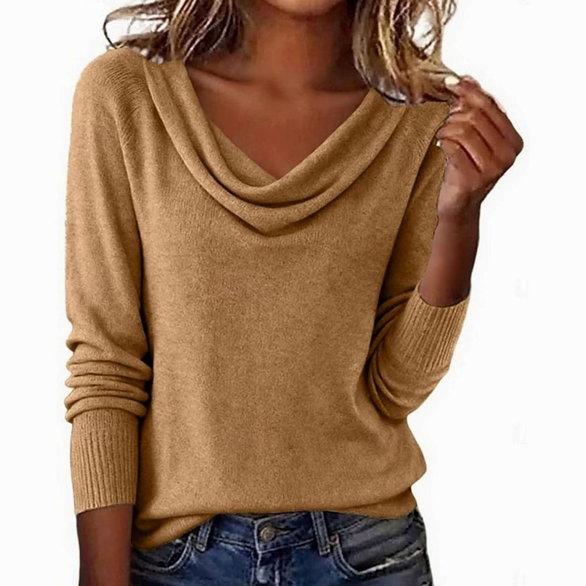 Victoria | Women's Draped Cowl Neck Long-Sleeve Knit Sweater